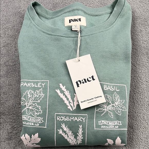 NEW PACT S 100% Organic Cotton Green Herbs Graphic Slouchy Sweatshirt Crew Women - Picture 1 of 12